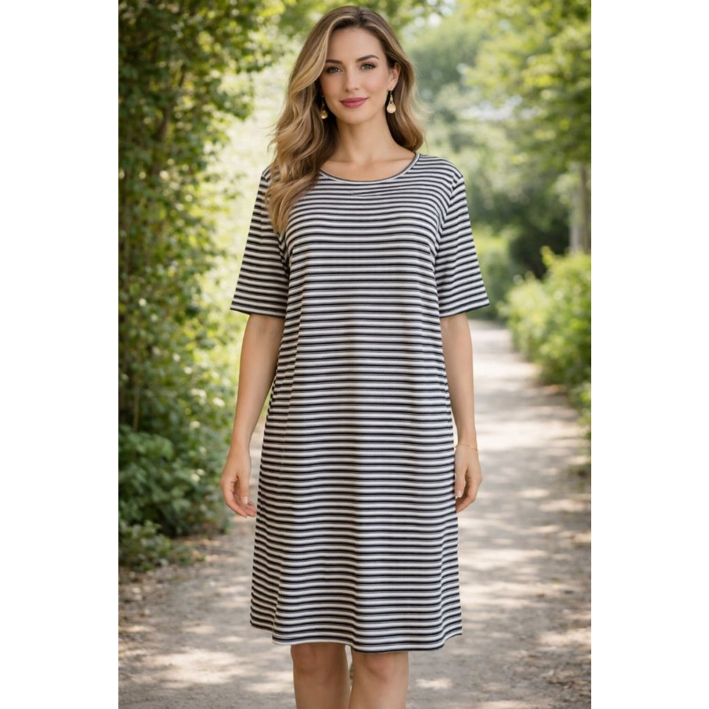 Women's Style & Co Black White Striped T-Shirt Dress M